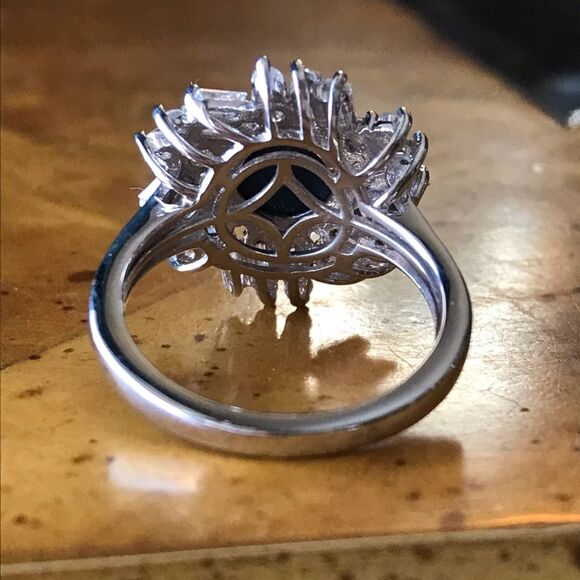 Natural Blue Star Sapphire Moissanite Sterling Silver Ring Size 6 - Picture 5 of 9